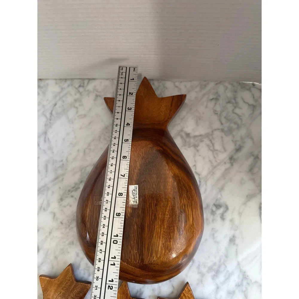 Vintage Pineapple Wood Salad Bowl Set 6pc Mid Century Tropical Tiki Philippines